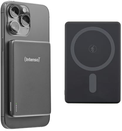 Intenso MW5000 Magnetische Powerbank 5000 mAh – MagSafe kompatibel, Wireless Charging 15W, USB-C PD 20W, Flach & Kompakt – Geprüft in Deutschland – Grau