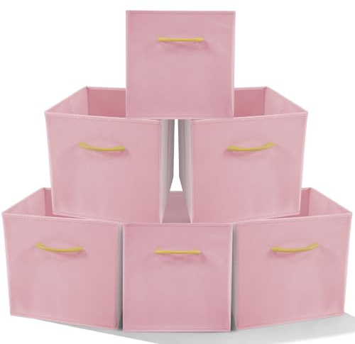 Amazing Tour 8 PCS Cube Storage Boxes 27x27x27 Foldable Fabric with Handles Collapsible for Home Office Nursery Organiser - Clothes Basket Containers Pink