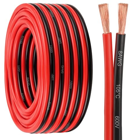 8 Gauge Wire 2 Conductors Copper Wire, 8 AWG Battery Cable Oxygen Free Copper Wire for Solar Panel, Automotive, Trailer, RV and Speaker (8 Gauge 20FT)