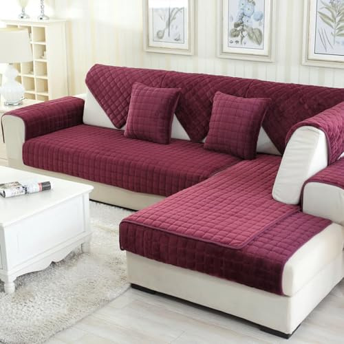 kuchenuten Sofa Überzug, Sofadecken für Sitzfläche, Couch Überzug 1 2 3 4 Sitzer, Sofaschoner rutschfest,Universelle Sofaüberwurf,Ecksofa Sofabezug,Weinrot,70x90cm