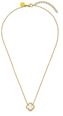 Purelei Lucky Pearl Kette – Halskette mit perlmuttfarbenem Kleeblatt-Anhänger, wasserfest & verstellbar – Edelstahl, 14K vergoldet, 18K rosévergoldet oder silberfarben