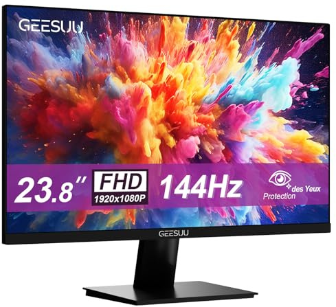 GEESUU 24 Zoll Monitor, PC Bildschirm 144Hz, FHD 1080p Gaming Monitore, 5ms, VA Eye-Care Computer Bildschirm, 99% sRGB, VESA 75x75mm, HDMI 2.0 & DP 1.2
