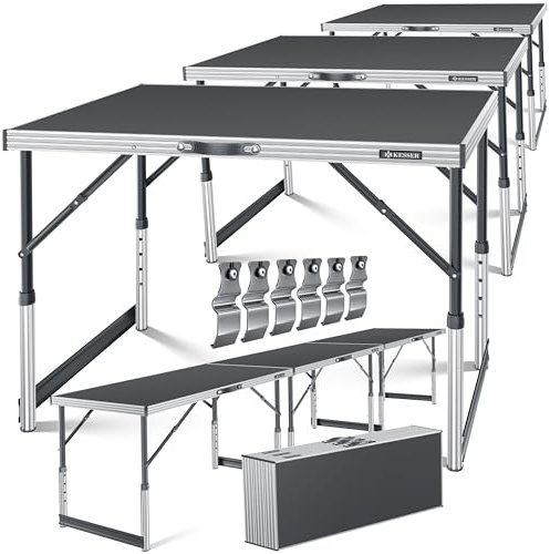 KESSER® Tavolo Multifunzione Professionale 3 Pezzi, 100 x 60 cm, Tavolo da Disegno 90kg di Capacità Totale, con Funzione di Estensione, Tavolo Pieghevole per Mercatino dell'Usato, Tavolo D'Appoggio