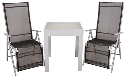 DELUKE Garten-Sitzgruppe Lara 3-TLG. - Kunststoff, Schwarz | Gartenmöbel-Set Gartengarnitur Garten-Essgruppe mit Stühlen und Esstisch