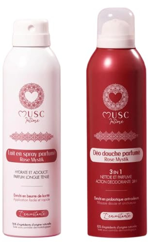 MUSC INTIME La Marque Officielle - Lait en spray parfumé + Déodorant douche parfumé - Le Rituel Douceur - Rose Mystik - L’Envoûtante - Hydrate, Parfume et Nettoie - 2x 200ml