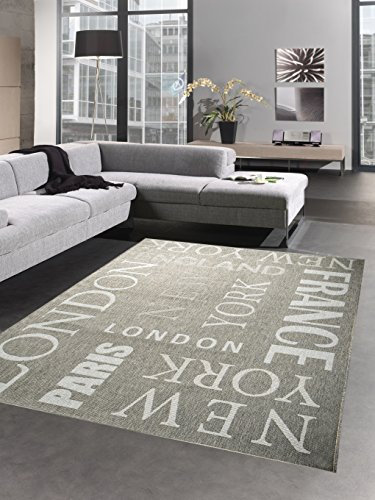 CARPETIA Teppich Sisal Optik Küchenläufer City New York London Paris grau Weiss Größe 60x110 cm