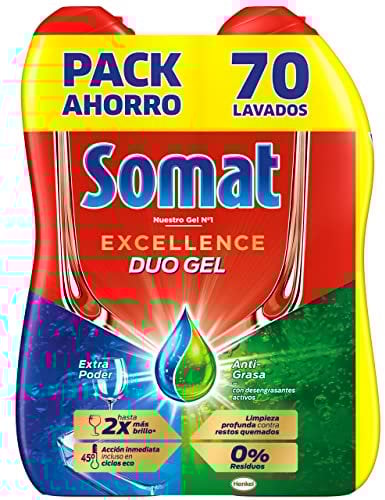Somat Excellence Gel Anti-Grasa (70 lavados), detergente lavavajillas desengrasante, lavavajilla líquido automático en botella, jabón para platos con desengrasantes activos