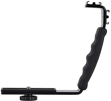 Topiky L Flash Bracket, Dual Hot Shoes Holder Mount, Aluminium Alloy, L-Shape, Tripod Mount, Black