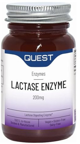 Quest Lactase Enzyme 200mg Lactose Intolerance Relief. 2000 ALU Fast Relief Dairy Enzymes Digestive Supplement to Prevent Gas, Bloating & Diarrhoea. Dairy, Gluten Free & Vegan (4 Pack x 30 Tablets)