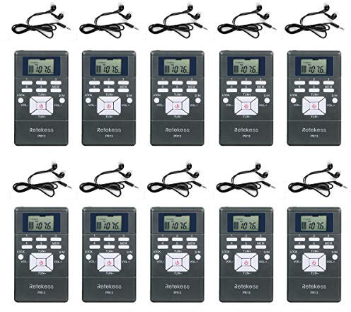 Retekess PR13 Adaptador de Receptor Inalámbrico Radio FM con Auriculares para Conferencia Interpretación Simultánea Equipo del Guía Turístico (10 uds)