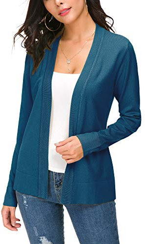 EXCHIC Donna Casuale Lunghe Maniche V Collo Aperto Fronte Maglia Cardigan (L, Blu Indaco)