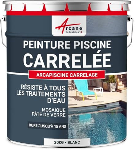 ARCANE INDUSTRIES Peinture piscine carrelage et mosaïque - Polyuréthane aliphatique - 20 kg (jusqu'à 65m² en 2 couches) Blanc