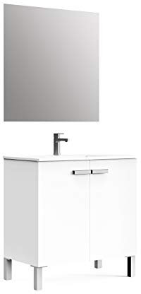 Baikal Mueble de Baño Neo, Dos Puertas, Mueble con Patas. Varios Acabados y Medidas. Melamina 16mm. Mueble MONTADO. 2 Puertas con Espejo 80 cm Blanco