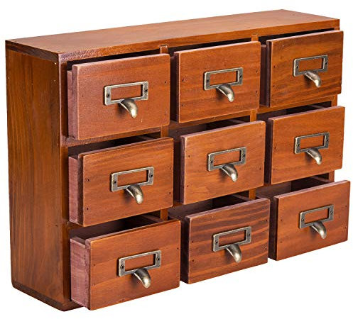 Wooden Drawer Organizer for Desktop - Vintage Apothecary Cabinet w/ 9 Drawers - Wood Desk Organizer - Home Office Desk Organizers and Accessories - Tabletop Chest of Drawers for Bedroom Organization