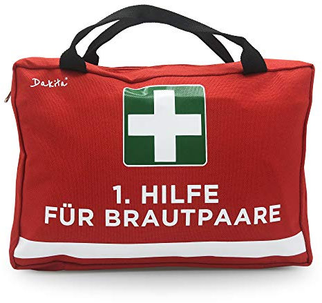 Dakita Erste-Hilfe Tasche für Brautpaare – Lustiges Hochzeitsgeschenk oder Geldgeschenk zum Start in die Ehe – 28×18×8 cm – rot – ohne Inhalt