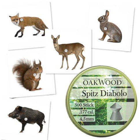 Set 50 Zielscheiben 14x14cm + 500 Diabolos 4,5mm Spitzkopf oder Flachkopf nach Wahl mit Kugelfang Verschiedene Varianten für Luftgewehr und Luftpistole (C02-Pistole)