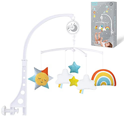 Culla musicale mobile calmante bambino nato peluche giocattoli con ninna ninna ninna di ninna regolabile staffa per culla, decorazioni meteorologiche (multicolore)