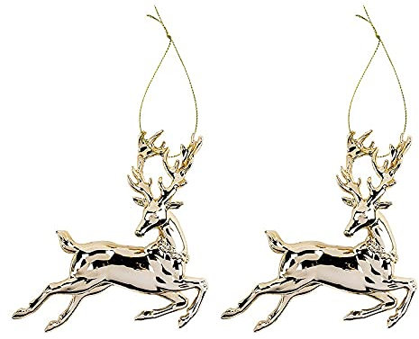 Ideen mit Herz Deko-Hirsche | Anhänger | metallic | 2 Stück | ideal als Weihnachtsdeko, weihnachtlicher Baumschmuck, Christbaum-Deko (Design 2 | 12,5 x 13 cm | Gold)