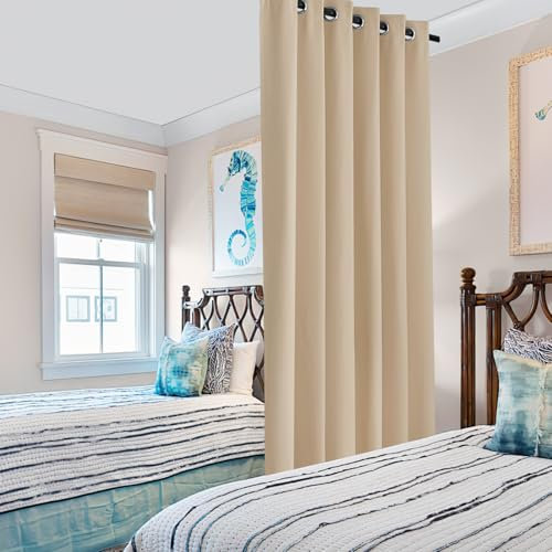 PONY DANCE Schlafzimmer Gardinen mit Ösen 1 Stück H 245 x B 200 cm Thermo Vorhänge gegen Hitze Ösenschal Extra Breite Verdunkelungsvorhang, Biscotti Beige