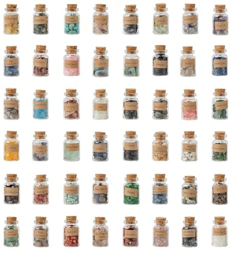 KHOCOEE 48pcs Different Crystals and Healing Stones, Gemstone and Crystals Bottles, Chakra Healing Crystals for Witchcraft, Great Choice for Gift, Collection and Home Decor