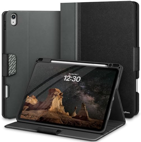 KingBlanc Hülle für iPad Air 11 Zoll M3/M2 (2025/2024), Air 5. Generation 2022 & Air 4. Gen 2020 10,9 Zoll mit Stifthalter, Auto Schlaf/Wach, Veganes Leder Schutzhülle, Schwarz