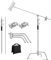 MSKIRA Stainless Steel C Stand with Boom Arm Max Height 10.8ft/330cm, Heavy Duty Photography Light Stand with 4.2ft/128cm Holding Arm 2 Grip Head Sand Bag for Photo Studio Video Softboxes