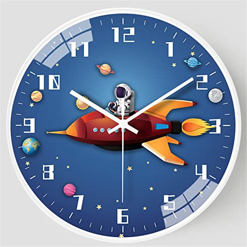 EXQULEG Wanduhr Kinder Weltraum Astronauten, Kinderwanduhr Lautlose, Kinder Wanduhr ohne Tickgeräusche Lernuhr für Kinderzimmer Klassenzimmer (3063,10 Zoll/25cm)