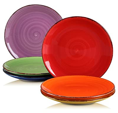 vancasso Platos de Postre serie Bonita Juego de Plato Cocina 12 piezas Vajilla Vintage de Cerámica Borde de Marrón Bobinas pintadas a mano Esmalte de Color de doble cara- 6 Colores