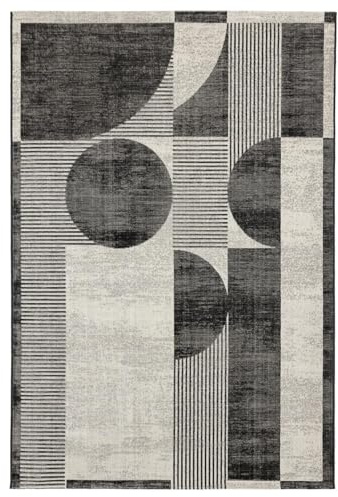 RugVista Deco Teppich, 240 x 340 cm, Schwarz/Off Weiß | Moderne, Rechteckig, Mittlerer Stapel, Nur chemische Reinigung, Oeko-Tex 100, Wohnzimmer, Esszimmer, Schlafzimmer