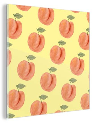 MuchoWow Glasbild Glasfoto Wandbild Bilder Deko 20x20 cm Pfirsiche - Obst - Vorlagen