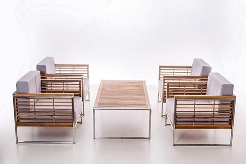 Jet-Line | Garten | Lounge | Möbel | Gartenset | Edelstahl | Holz | Artemis II | Akazienholz | Edelstahl | Holz | 4 Sessel 1 Tisch | Lounge