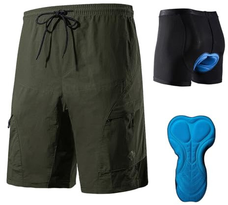 Santic Radlerhose Herren MTB mit Sitzpolster Kurz Fahrradhose MTB Radhose Kurz mit Fahrradunterhose Herren Gepolstert Grün EU M