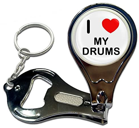 BadgeBeast.co.uk I Love Heart My Drums - Key Ring Bottle Opener and Nail Clipper