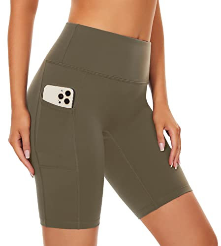 SIMIYA Radlerhose Damen, Kurze Leggings Blickdichte High Waist Sporthose Damen Kurz mit Handytasche, Sport Shorts für Gym(Grün,L)