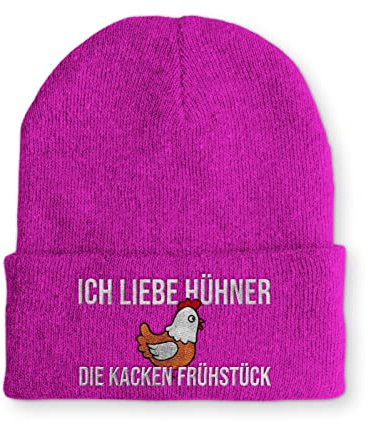 tshirtladen Ich liebe Hühner die kacken Frühstück Statement Beanie Mütze mit Spruch, Farbe: Pink