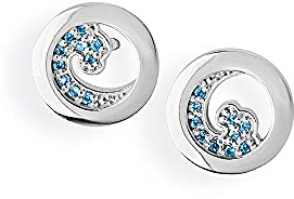 Heartreaker runder Ohrstecker aus Sterlingsilber „Perfekte Welle“ mit blauem Zirkoniapavée/Ohrstecker aus 925 Echtsilber für Damen/LD PW 21