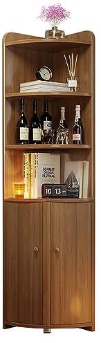 maxant 5-Tier Corner Cabinet with 2 Doors, Corner Shelf, Display Cabinet Tall Corner Bookshelf, Anti-tipping Device, with Shelves, Distressed Waxed Finish, for Living Room Home Office (59x12x12 inch)