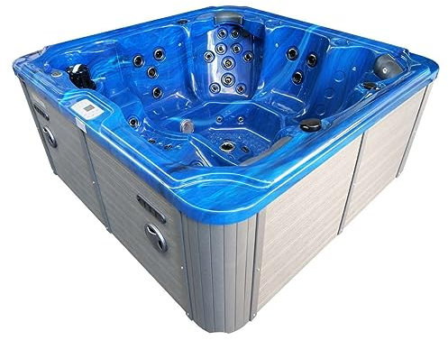 Whirlpool Oasis Maxi Azul - con Tapa y escalones - Dimensiones 210 x 210 x 95 cm - Bañera de hidromasaje de Exterior, 52 chorros de Masaje, iluminación LED, Bluetooth, SPA para 6 Personas