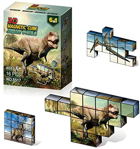 Magnetic Blocks Magic Magnetic 3D Puzzle Cubes, Dinosaur Pattern Toy, 16 Pcs Children's Magnetic BlocksEducational Toys and Stress Relief Fidget Toys for Kids Adults (Dinosaur World)…