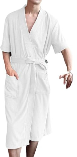 Générique Peignoir de Bain Homme Eponge Poncho Peignoir Éponge Absorbante Manches Courtes Robe de Chambre Court Serviette de Sauna SPA Piscine Sortie de Bain Bathrobe Kimono Serviette Surpyjama