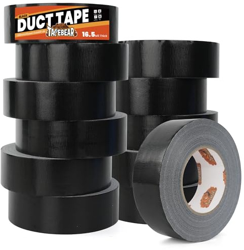 TAPEBEAR Panzertape Schwarz 32m x 48mm, 16.5mil Super Starkes Gewebeband | UV Beständig, Wasserdichtes Reparaturband Mehrzweck Witterungsbeständig Gewebeklebeband für Innen und Außen, 12 Rollen