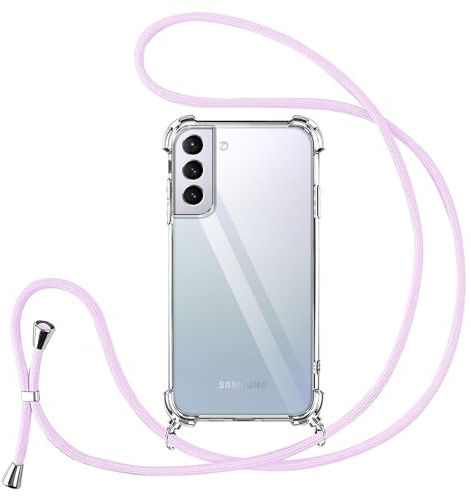 Vauki Coque avec Cordon pour Samsung Galaxy S21 Plus 5G de Collier,Silicone Transparent TPU+PC Bumper Protection Étui Lanyard avec Sangle Réglable Chaîne Case,Lilas
