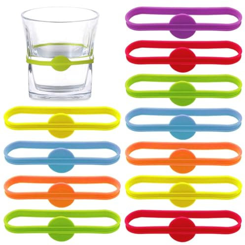 CPSYTE Party Wine Glass Marker, 12 Mixed Colours Glass Marking Drinking Glasses, Reusable, Silicone Cup Marker Drinking for Party Cups, Beer Bottles, Cocktail, Suitable for Parties and Bars, Nylon, No