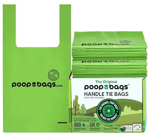 The Original Poop Bags® Dog Poop Bags with Handles, 38% Plant-Based, Heavy-Duty & Leak-Proof Poop Bags for Dogs, 300 Count