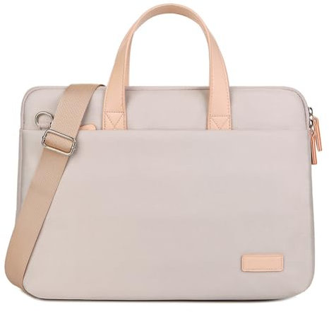 Hixingo Maletín Funda para Portátil 14/15.6, Impermeable Oxford Portátiles Bolsa Bolsa Ordenador Compatible Funda Protectora Laptop Bolso Bandolera para Hombre Mujer (15,6 Pulgadas,Rosa Beige)