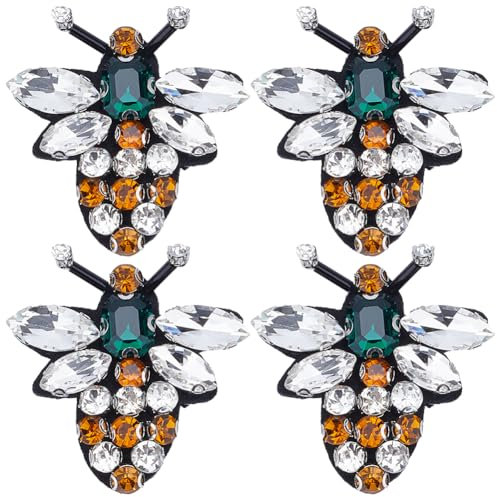 GORGECRAFT 4 Stück Bienen-Perlen-Strass-Stickerei-Aufnäher Insekten-Applikation Kristall-Brosche Zum Aufnähen Für Jeans Jacken Kleidung Scrapbooking Handtaschen Schuhe DIY Dekorative Aufnäher