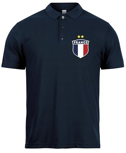 lepni.me Frankreich-Fußball-Poloshirt für Herren mit Namen und Nummer | Französische Flagge Abzeichen Personalisiertes Trikot | Europameisterschaft 2024 (L Navi Blau Ohne Druck)