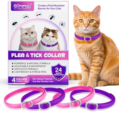 Collier Anti Puces pour Chat,Anti Puces et Tiques pour Chats Réglable pour Toutes Races Tailles,8mois Protection et Longue DuréE ImperméAble RéGlable,Traitement ContreLes Puces (Pink+Purple)