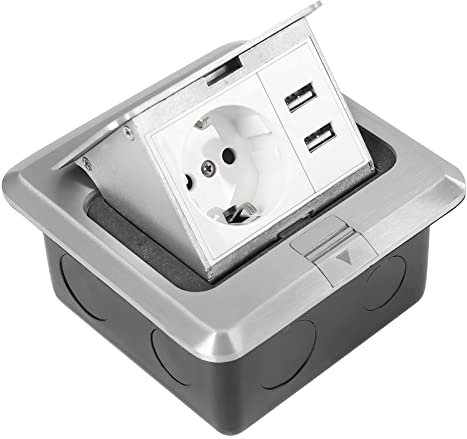 NaMaSyo Wasserdichte Versenkbare Steckdose Bodeneinbausteckdose Bodentank Bodensteckdose Einbausteckdose 1*Stecker 2*USB Küche Versenkbare Steckdose Dreifachsteckdose Fußbodensteckdose