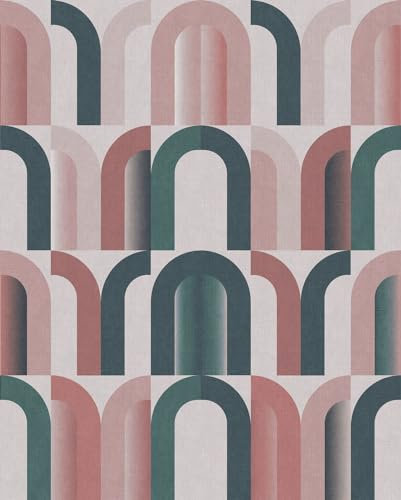 Rasch Magicwalls 363951 Papier peint photo non tissé avec motif géométrique en forme d'arc rose, rose et vert, 2,65 x 2,12 m (L x l)